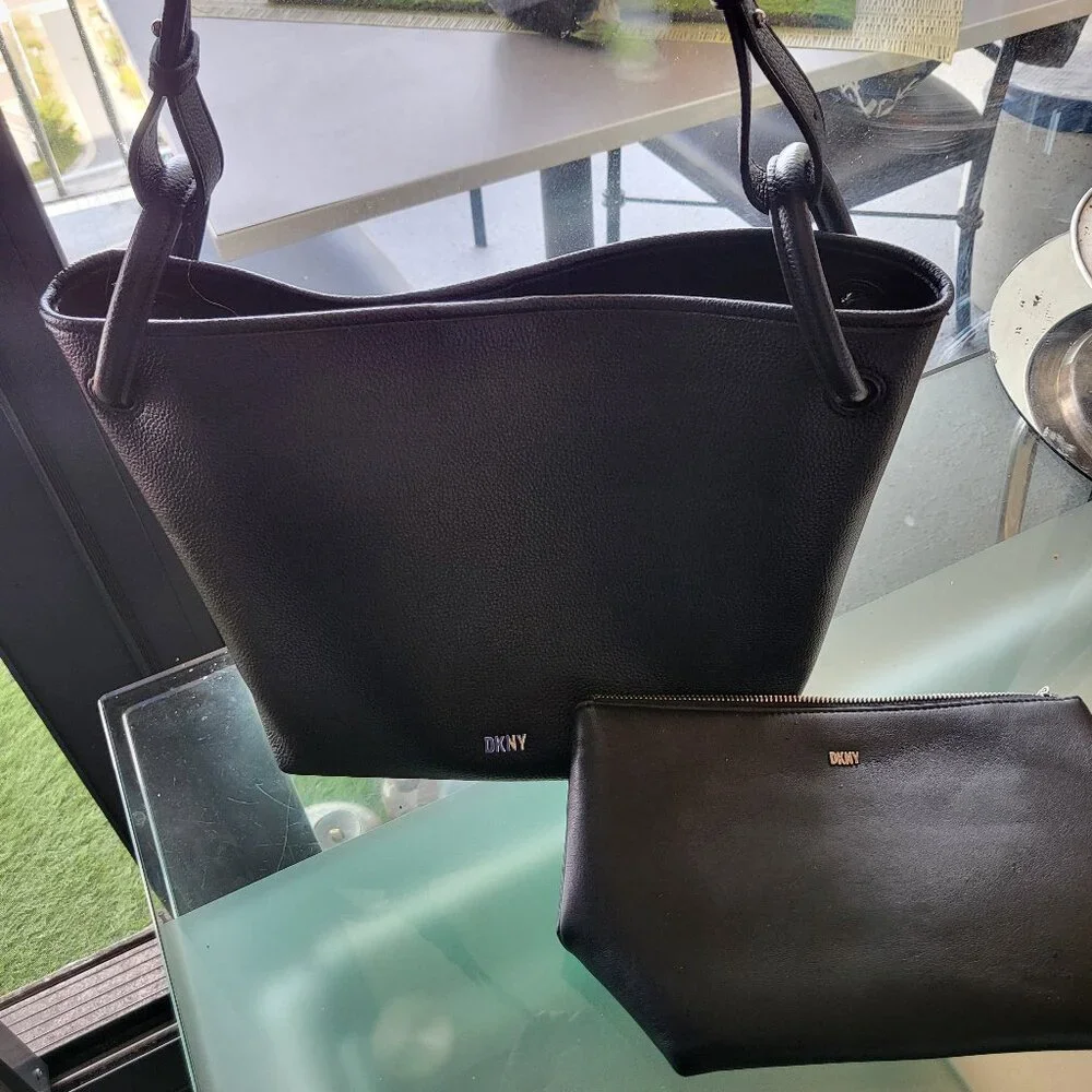 DKNY PU leather SET purse w/ cosmetics bag - Picture 1 of 5